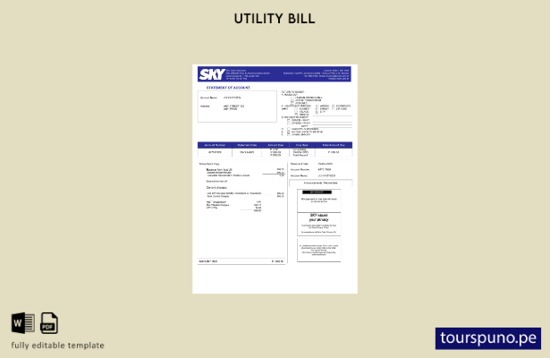 lista para imprimir plantilla de factura de servicios públicos de Filipinas Sky 